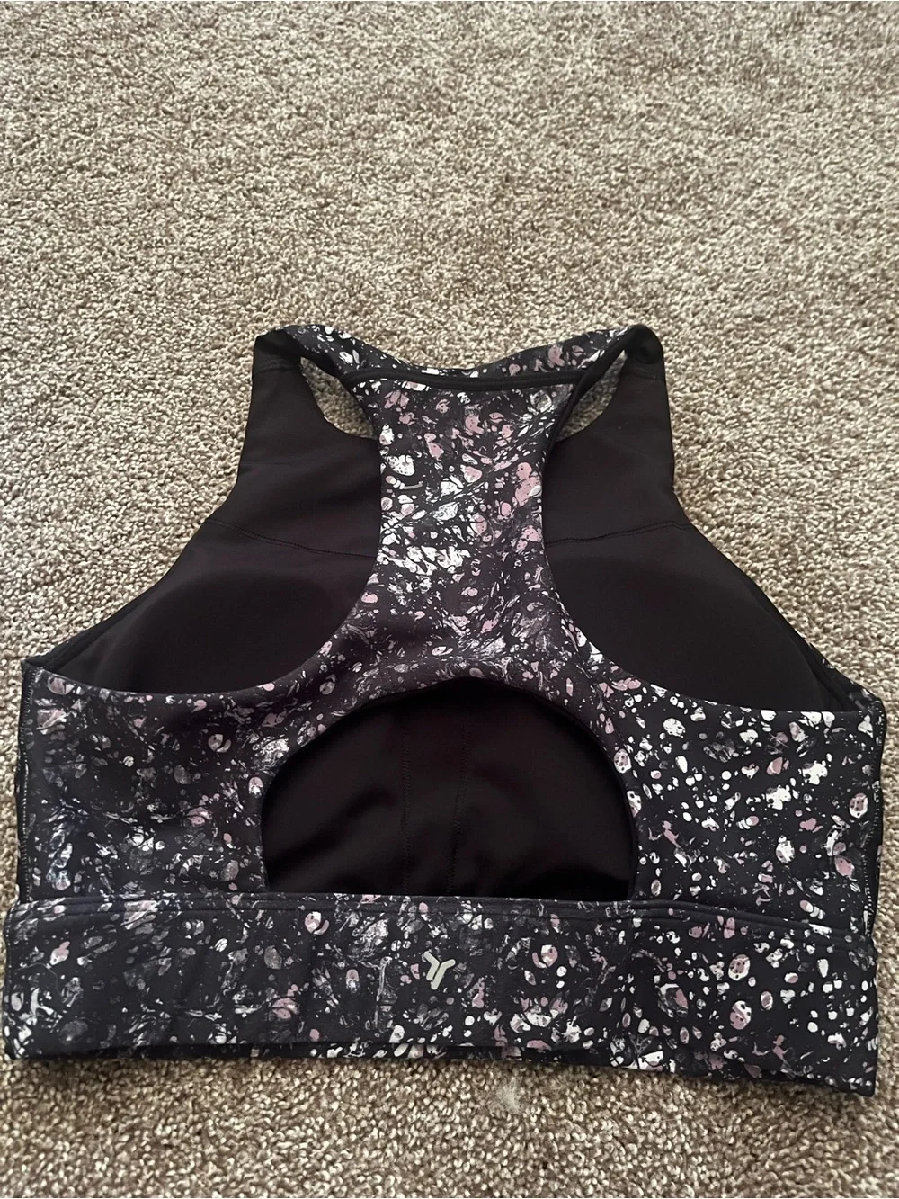Old Navy Active Black Sports Bra with Pink & White Abstract Print